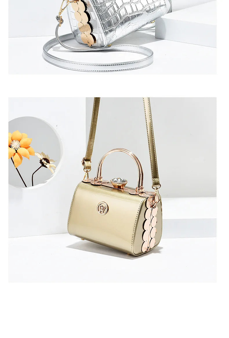 Fashion Women's Bright Leather Steel Armor Bag New Lacquer Leather Bride Handbag