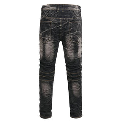 Punk Street Style Ripped Skinny Jeans Men Vintage Wash Solid Denim Trouser Mens Casual Slim Fit Pencil Denim Holes Pants 2025