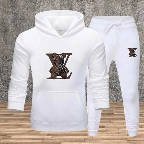 Men's hooded pullover + sweatpants fitness set for autumn and winter, casual jogging two-piece set