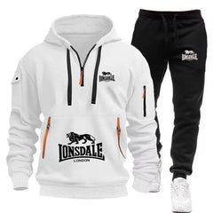 A two-piece casual, loose and warm sportswear set featuring a pullover hoodie and jogging pants for men's autumn and winter