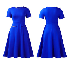 2026 Women's Elegant Simple Solid Color Dress Round Neck A-Line Shape Slimming Effect Waist-Slimming Full Dress
