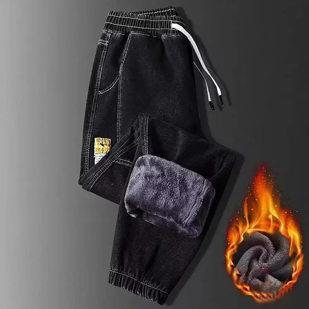 Autumn Winter Blue Cargo Jeans Men streetwear  denim joggers