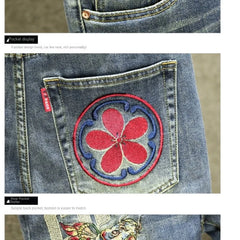 Harajuku Fashion Luxury Brand Men's Summer Embroidered Jeans Knee