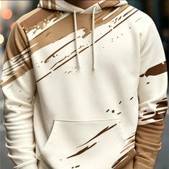 Casual Men Pullover Hoodie Abstract Graffiti Brush Print Long Sleeve Drawstring Pocket Streetwear Sweatshirt
