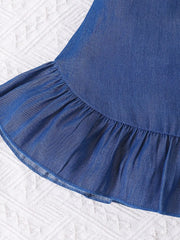 Girl's Casual Dress, Street Fashion, Sleeveless Dress With Ruffle Hem And Buckle Belt