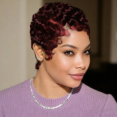 Side Part Pixie Cut Wig Human Hair, Short Layered de Wigs for Women