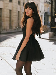 Black Backless Mini Skirt For Women Off The Shoulder Hollowed Out Fashion Sleeveless Party Dress Sexy A-line Tie Bow Club 2024