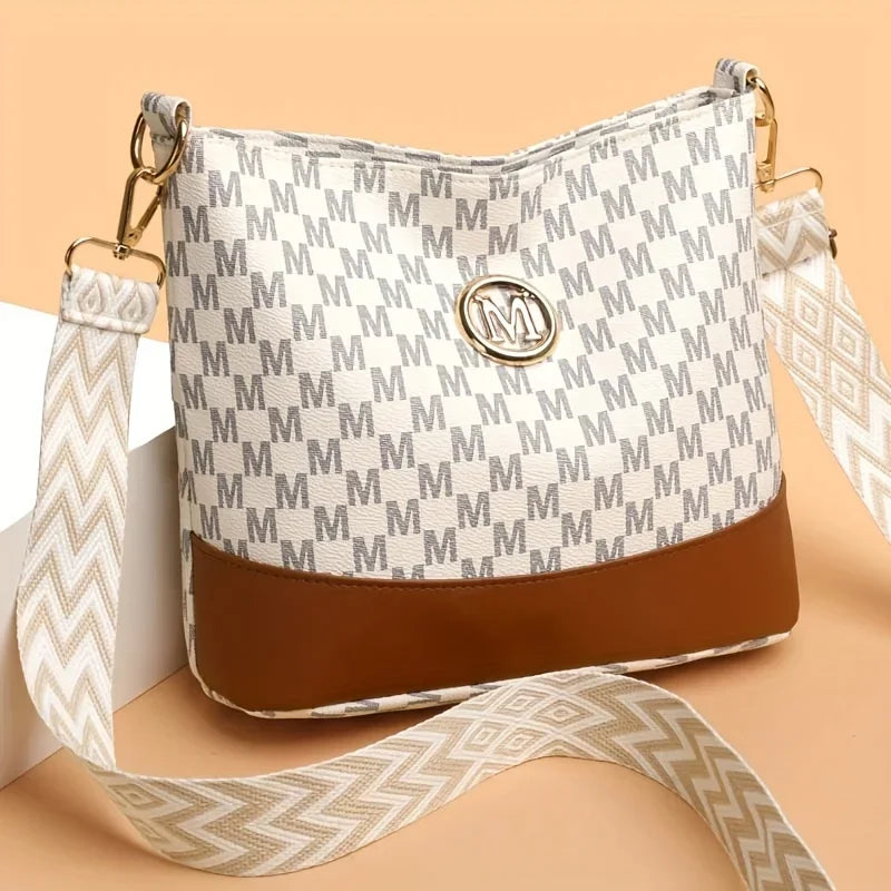 Stylish Letter Printed Crossbody Bag, Perfect Women's Synthetic Leather Shoulder Bag with Zipper Closure for Casual & Outings