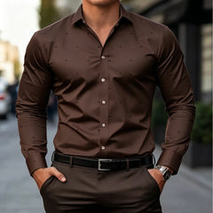 Men's Lightweight Long Sleeve Shirt With Subtle Geometric Dot Print Slim Fit Breathable Fabric For Formal Casual Daily Social Oc