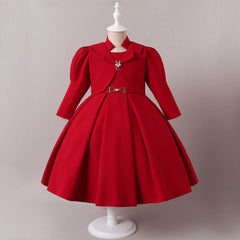 HETISO Gorgeous Elegant Long Sleeve Girls Dress Coat Set Children's Formal Performance Wedding Ball Gown 5-10 Years