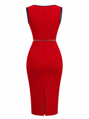 Women’s Elegant  Color Block Asymmetrical Neck Sleeveless Summer Knee Length Cocktail dress