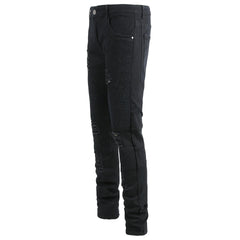Trendy Brand Motorcycle Men's Jeans Unique Ripped Slim Fit Streetwear High Elasticity Smooth Slimming Effect Casual Denim