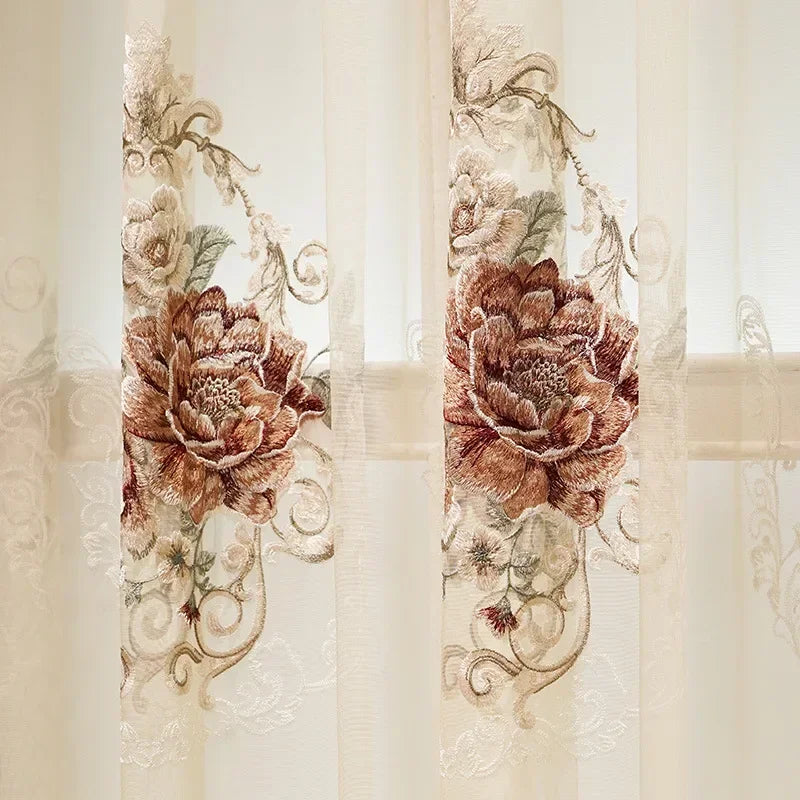 Custom New 3D Embossed Luxury Curtains for Living Dining Room Bedroom European Flower High-end Textured Noble Valance Tulle Cort