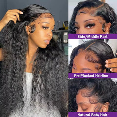 13X4 13X6 Water Wave Hd Transparent Lace Front Wigs Deep Wave Lace Frontal  Pre Plucked Curly Human Hair Wigs 250 Density