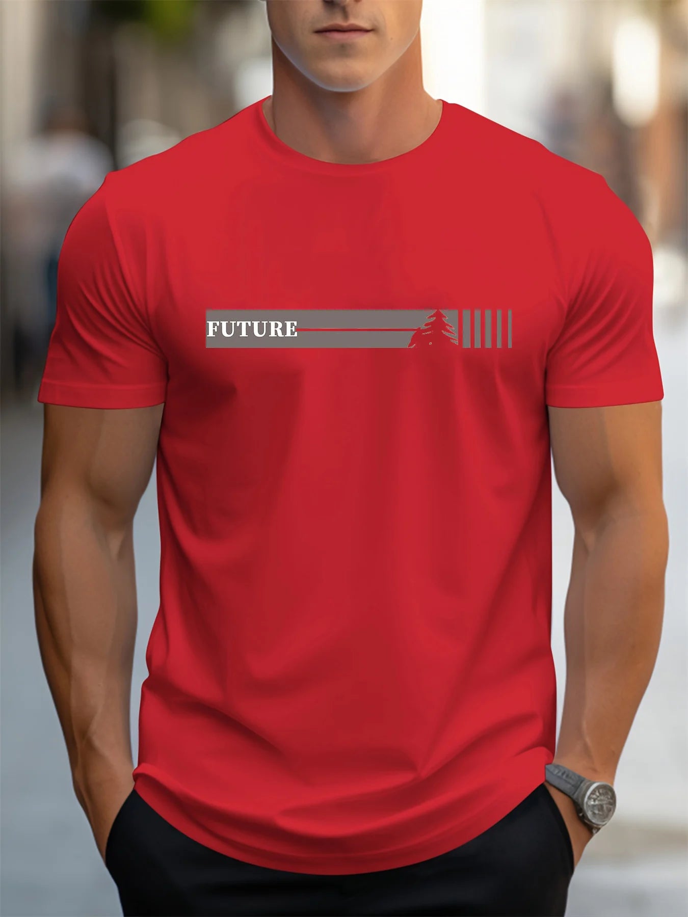 Men's Summer 100 Cotton Fashionable Casual Loose Plus Size Future Pattern Printed Sports Round Neck Short Sleeve T-shirt Top