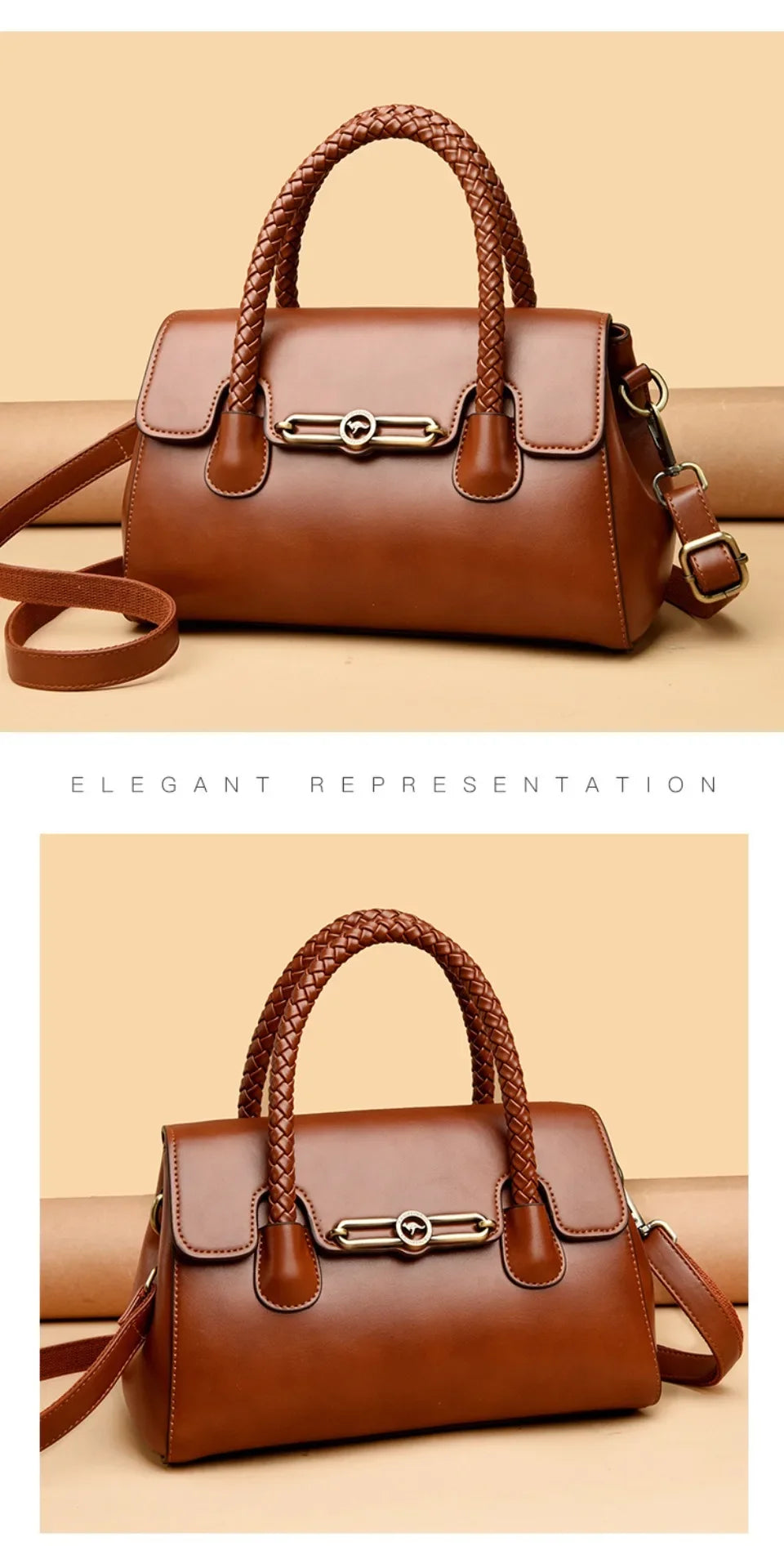 Retro High Quality Oil Leather Women Top-handle Shoulde Bags Vintage Casual Totes Trendy Lock Designer Handbag Small