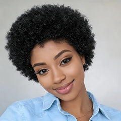 Afro Kinky Curly Wave Wig 150% Density 6Inch Pixie Cut Afro Kinky Curly Human Hair Wig for Women Full Machine Made Wig