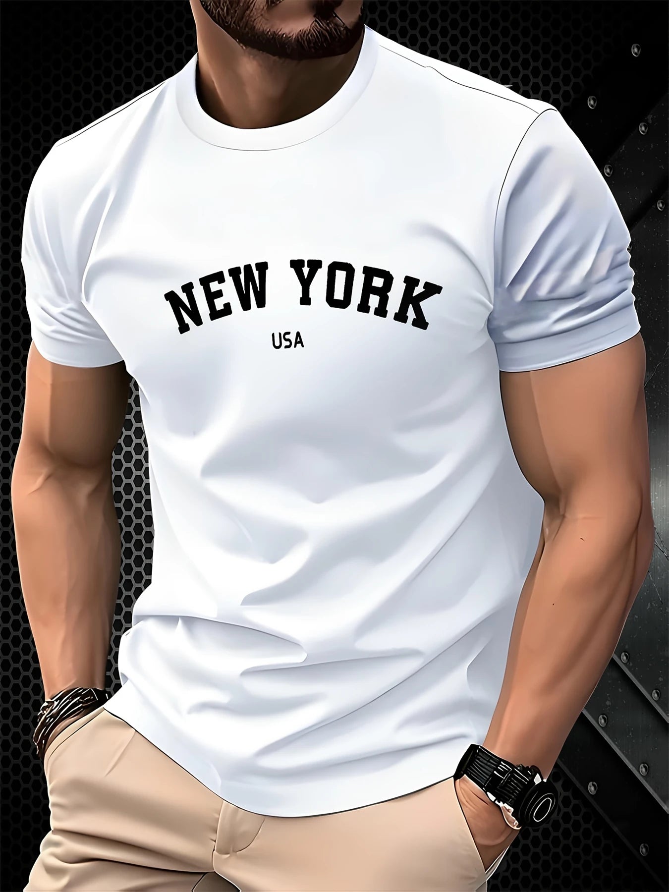 Men's Summer 100 Cotton Fashionable Casual Loose Large New York USA Letter Printed Round Neck Short Sleeve T-shirt Top