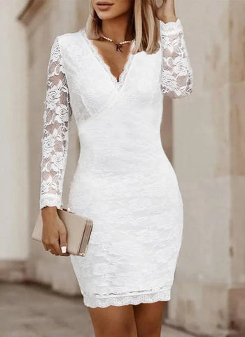 Sexy Mini Wedding Dresses for Women Summer Fashion Lace Hollow Out Mini Dress Casual Hip Wrap White Dresses 2024 Bodycon Dress