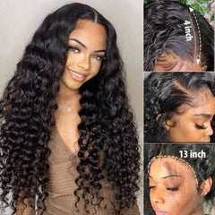 13X6 Deep Wave Frontal Wig 13x4 HD Transparent Lace Frontal Remy Glueless Deep Curly