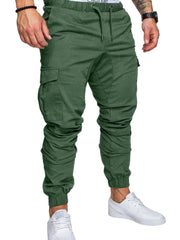 Men High Elastic Cargo Pants Summer Lace Up Drawstring Pocket Harem Stretch Full Trousers BSD-8811