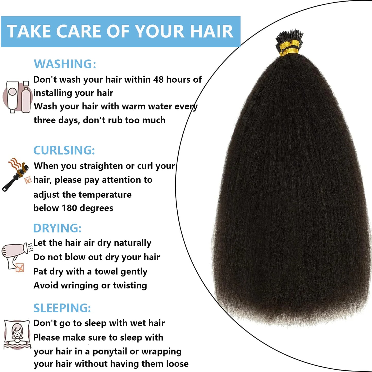 Kinky Straight I Tip Hair Extensions Real Human Hair 100% Brazilian Virgin Hair Itip Human Hair Extensions For Women 50 Gram #1B