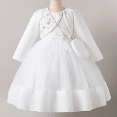 HETISO Girl Dresses with Bag long Sleeve Coat Tulle Princess Ball Gown for Kids in Party Birthday Graduation Christmas 3-10Y