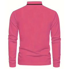 2025 Summer Men's long-sleeved lapel casual polo shirt Breathable and comfortable shirt Solid polo shirt High-quality