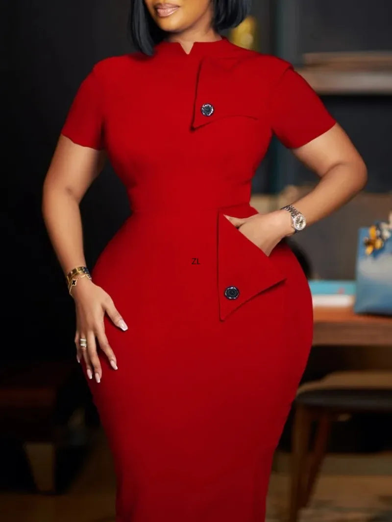 2024 Summer  autumn women elegant office Midi Dres Ladies