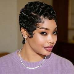 Side Part Pixie Cut Wig Human Hair, Short Layered de Wigs for Women