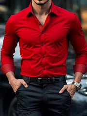 New Simple Texture Solid Color Red Shirt 3D Printed Men's Long Sleeve Daily Workplace Matching Top Shirt