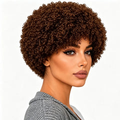 Women's fluffy light brown wig, 8 inches, stylish and versatile, suitable for all women.