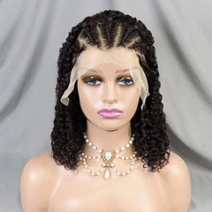 Cornrow Braid Bob Wig Deep Curly Brazilian Human Hair Knotless 13x4 Full Lace Wigs Pre Braided Boho Box Braids Wig For Women