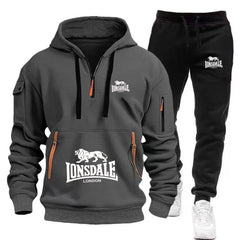 A two-piece casual, loose and warm sportswear set featuring a pullover hoodie and jogging pants for men's autumn and winter