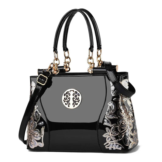 Retro handbag Large capacity bright leather doubl embroidered women's