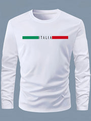 Men's 100% pure cotton comfortable casual loose oversized MALINO ITALIA printed sports round neck long sleeved T-shirt top