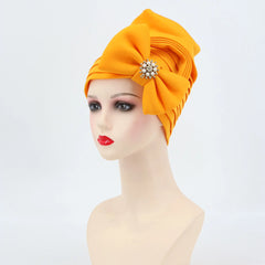 Multilayer Bow-tie African Headtie for Women Diamond Turban Caps Nigerian Wedding Gele Muslim Headscarf Bonnet Female Head Wraps