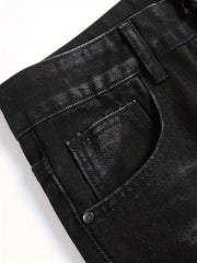 Men’s trendy streetwear: black ripped straight-leg jeans – an excellent gift for husbands or boyfriends.