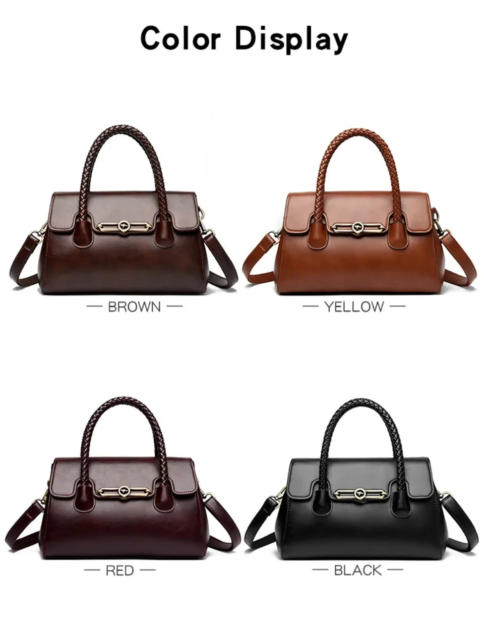 Retro High Quality Oil Leather Women Top-handle Shoulde Bags Vintage Casual Totes Trendy Lock Designer Handbag Small