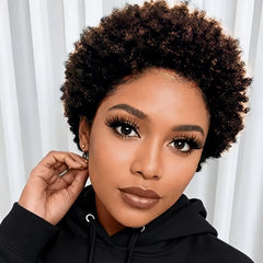 Human Hair for Women Black Afro Kinky Curly Wig with Bangs for Women Machine Made