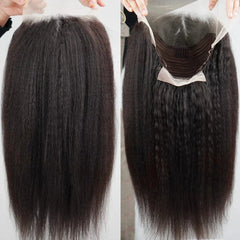13x4 Kinky Straight Lace Front Wig Yaki Straight Lace Frontal Wig Brazilian 4x4 Guleless Lace Closure Human Hair Wig For Woman
