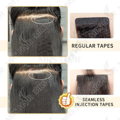 Invisible Tape In Hair Extensions Human Hair Kinky Straight/Light Yaki Straight Injected Tape ins Remy Black Tape On Hair 20PCS