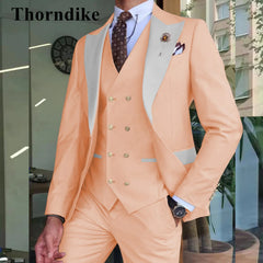 Gwenhwyfar 2024 Men Suits Khaki Color Peaked Lapel (Jacket+Vest+Pants) Slim Fit Handsome Formal Business Costume Homme