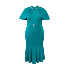 Plus Size Stand Collar Cape Mermaid Dress For Women Formal Party Banquet Wedding Guest Evening