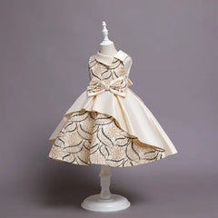 Baby Girl Bow Flower Dress 2-10 Year Children Girl Wedding Birthday Party Princess Dresses Kids Girl Gown