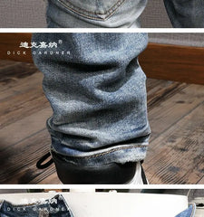 Men's Clothing Autumn and Winter Slim-fit Jeans Ripped Leggings Trendy Brand Cotton Handsome Trousers