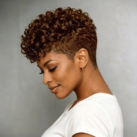 Short Curly Pixie Wig Human Hair for Women Full Machine-made 180%Density Perfect for Everyday Use