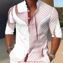 Men's gradient line shirt button up stand up collar shirt long sleeved casual outdoor vacation street daily 3D printed shirt