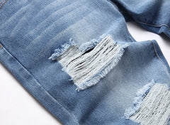 Pencil Pants Men Hole Jeans Mid Waist Skinny Pockets Vintage Ripped
