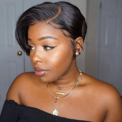 Burmese Hair Side Part Pixie Cut Straight Wigs Short Bob Hair Wig 100% Human Hair 13x4 Lace Front Human Hair Wigs Natural Color